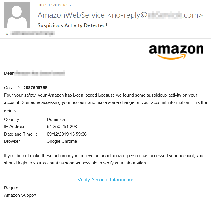 СhatGPT Became a Source of Phishing 2 amazon related phishing scam screen 1 СhatGPT Became a Source of Phishing