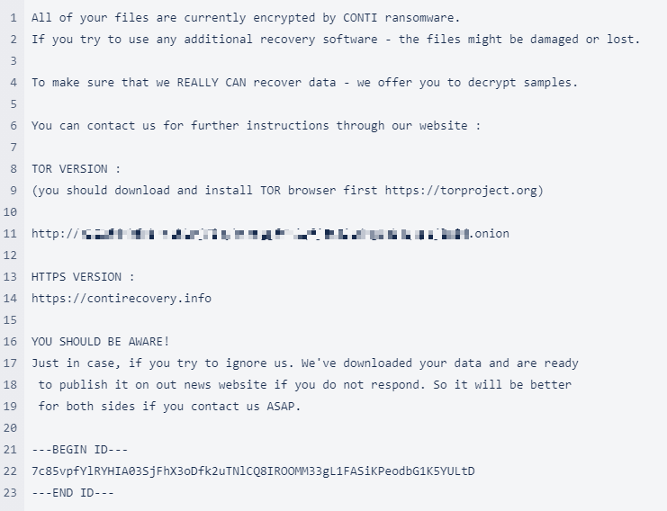 Ransom note that appears after the successful attack.