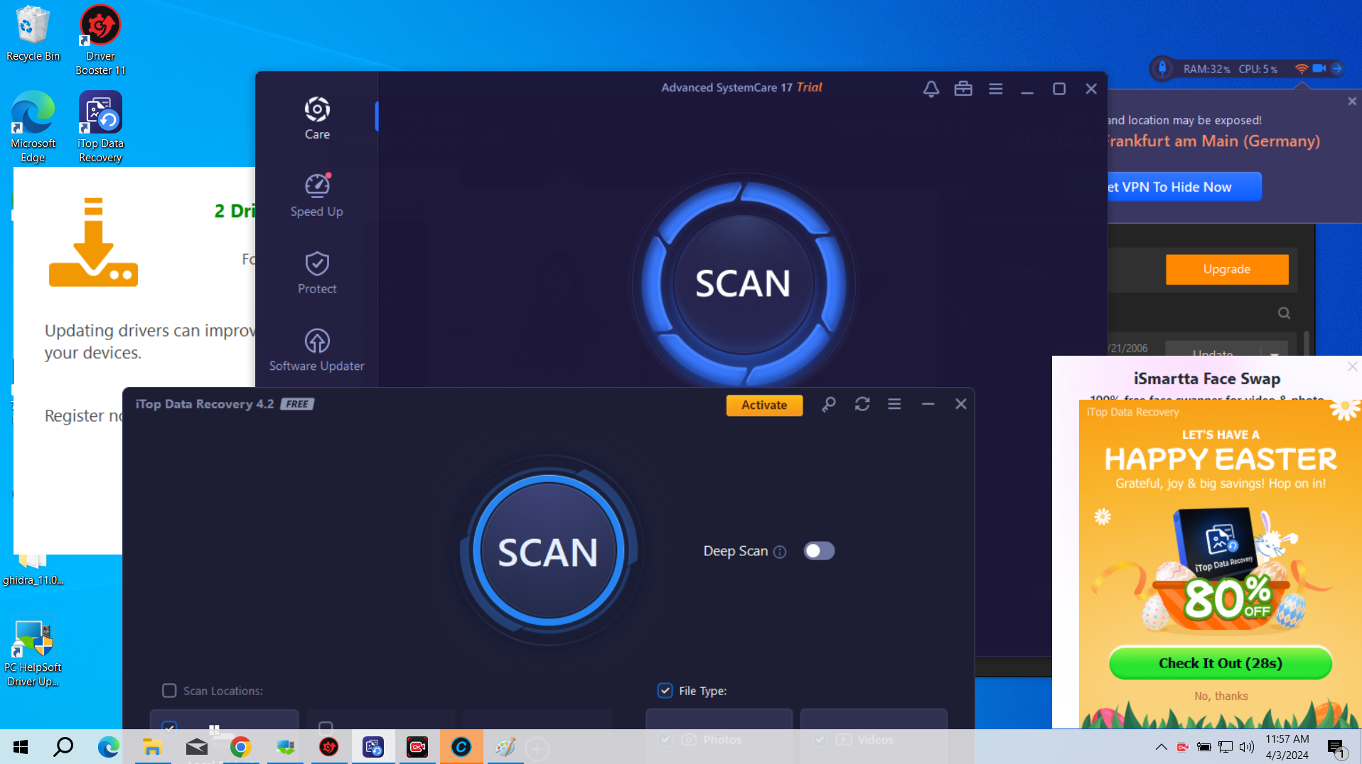 Desktop cluttered with unwanted programs installed by InstallCore