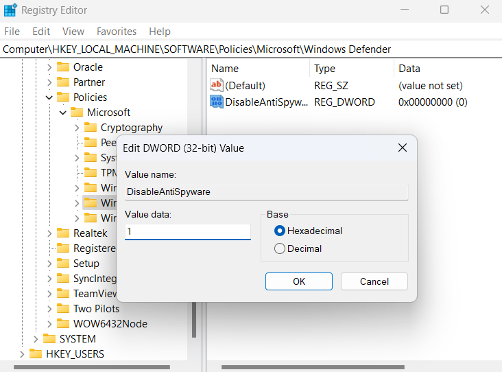 How to Disable Windows Defender? Windows 10 & 11 Guide 8 DisableAntiSpyware registry entry