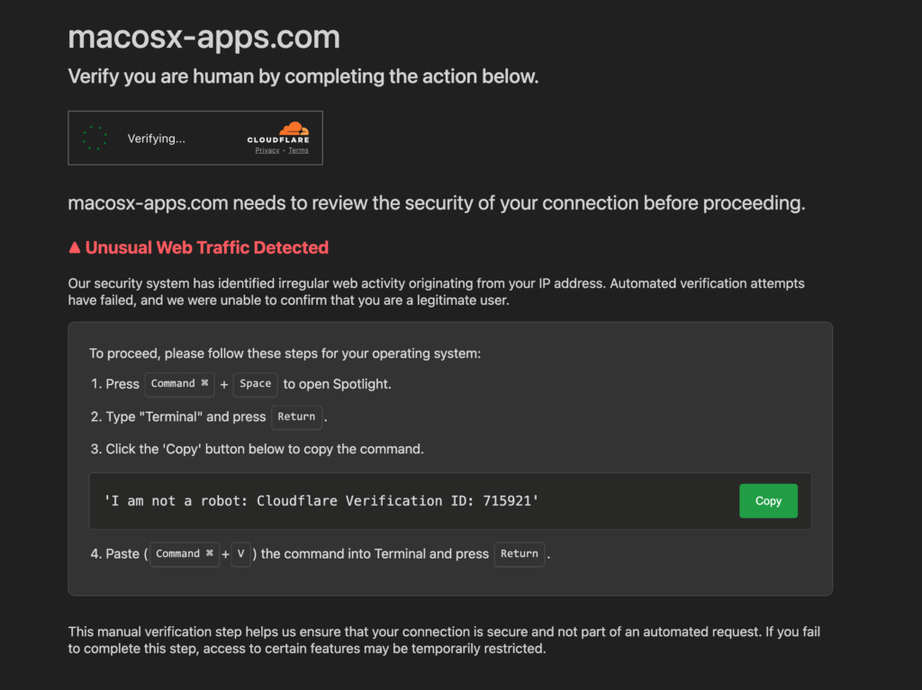 macosx-apps - Fake Cloudflare verification page