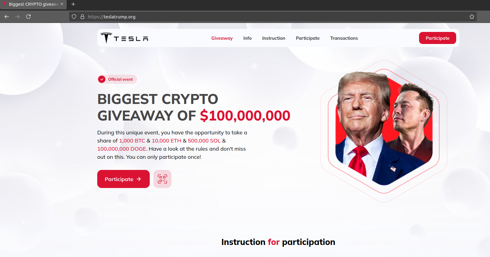 SpaceX Rocket Launch Scam 5 Fake website screenshot