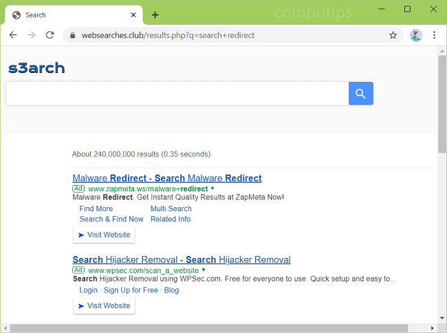 Browser search redirect example