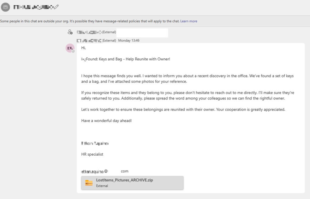 Skype & Microsoft Teams Spam Spreads DarkGate Loader 3 Phishing message