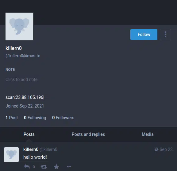 Mastodon account used to route the C2 connection