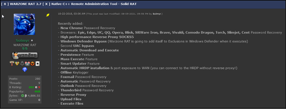 Warzone RAT Dismantled, Members Arrested 3 warzone on forum