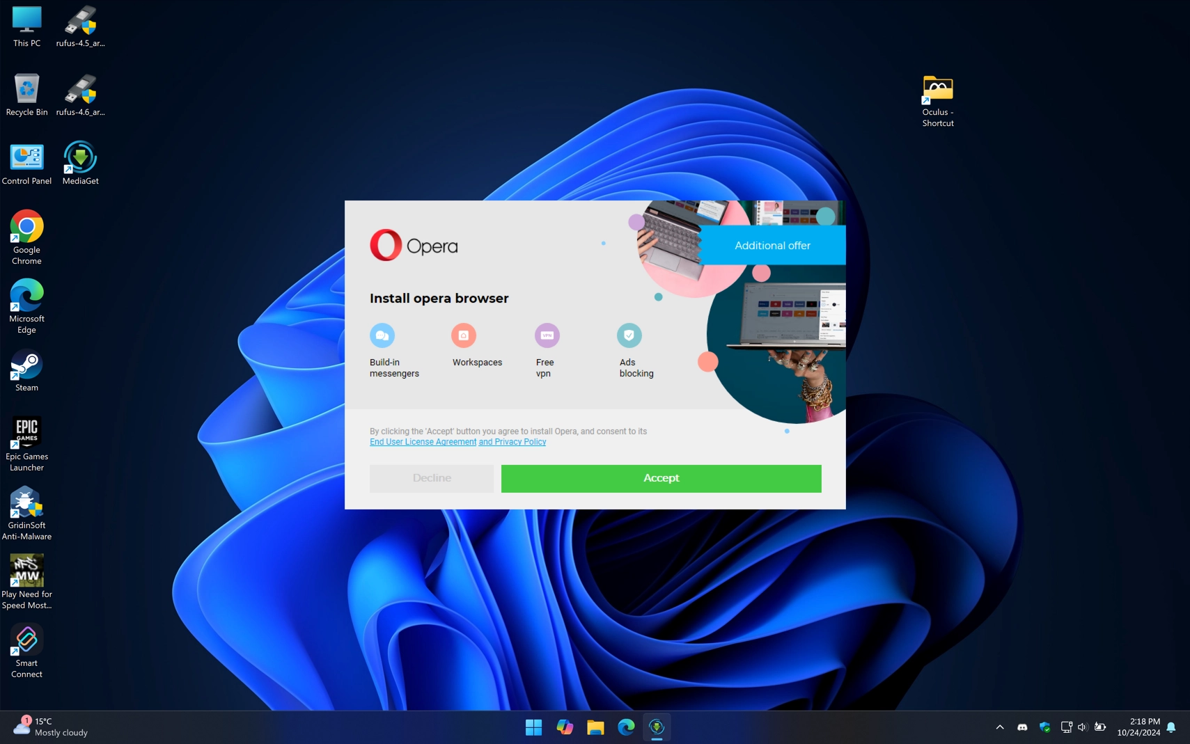 PUABundler:Win32/MediaGet 5 Additional software screenshot
