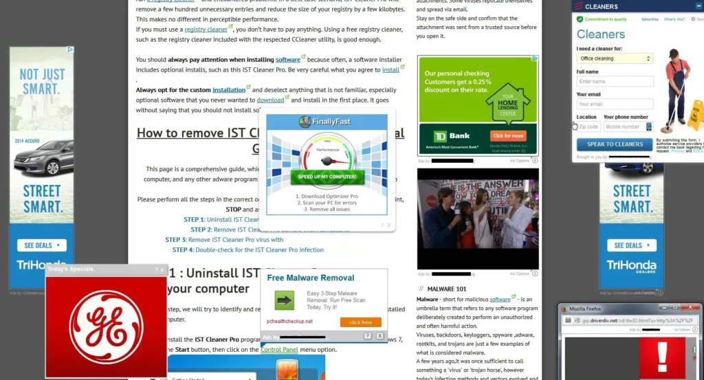 Browser with excessive advertisements injected by adware installed through InstallCore