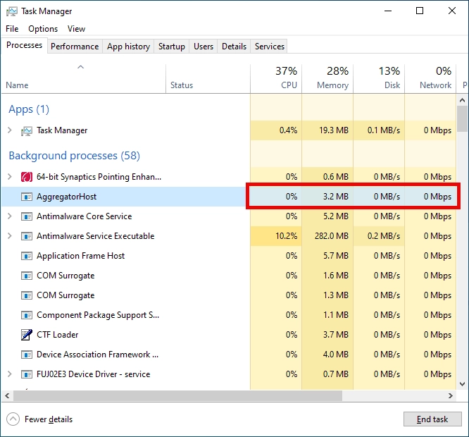 AggregatorHost.exe – That Mysterious Windows Process Explained 3 Aggregatorhost's behavior screenshot