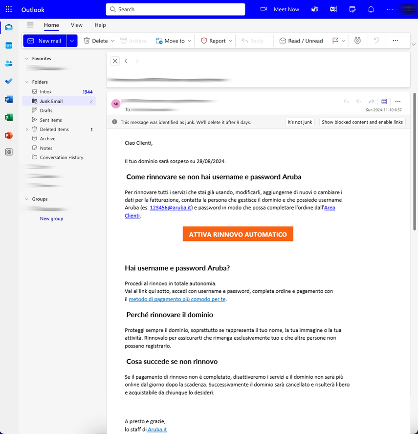 Aruba.it Email Scam 2 Aruba.it email scam screenshot