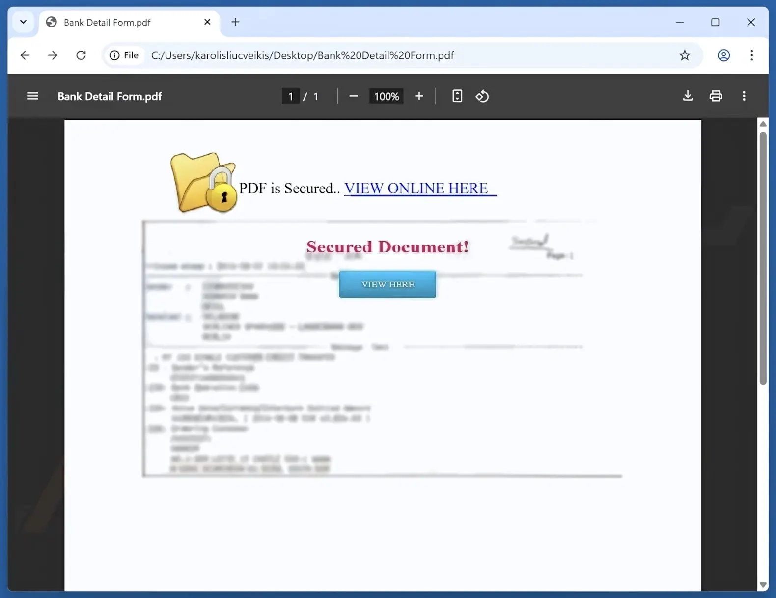 Fake Bank Detail Form.pdf file screenshot