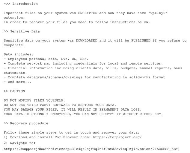 BlackCat Ransomware New Update Boosts Exfiltration Speed 2 Screenshot with a ransom note