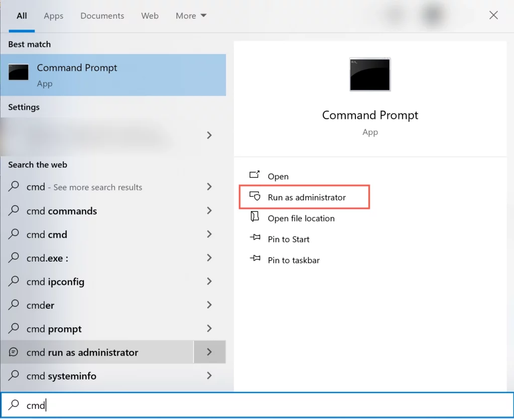 Shortcut Virus 10 cmd in the search box