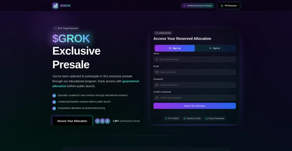 $GROK Presale Scam: Crypto Investment Fraud 2 Example of site with GROK Presale Coin Scam