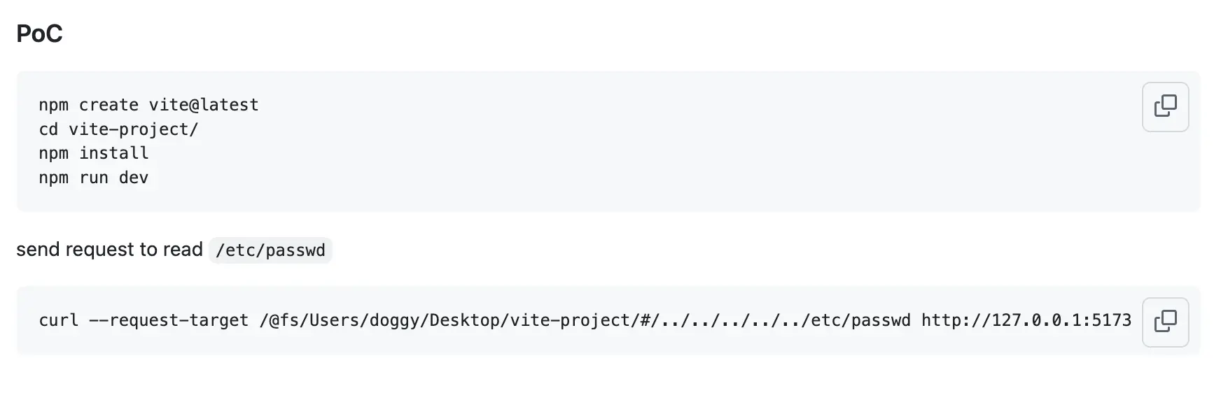 Vite vulnerability PoC GitHub