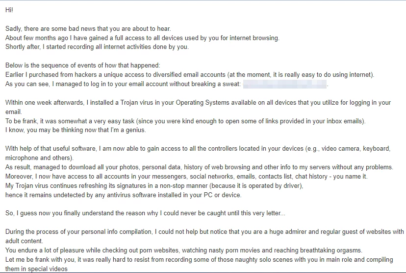 Professional Hacker Email scam example