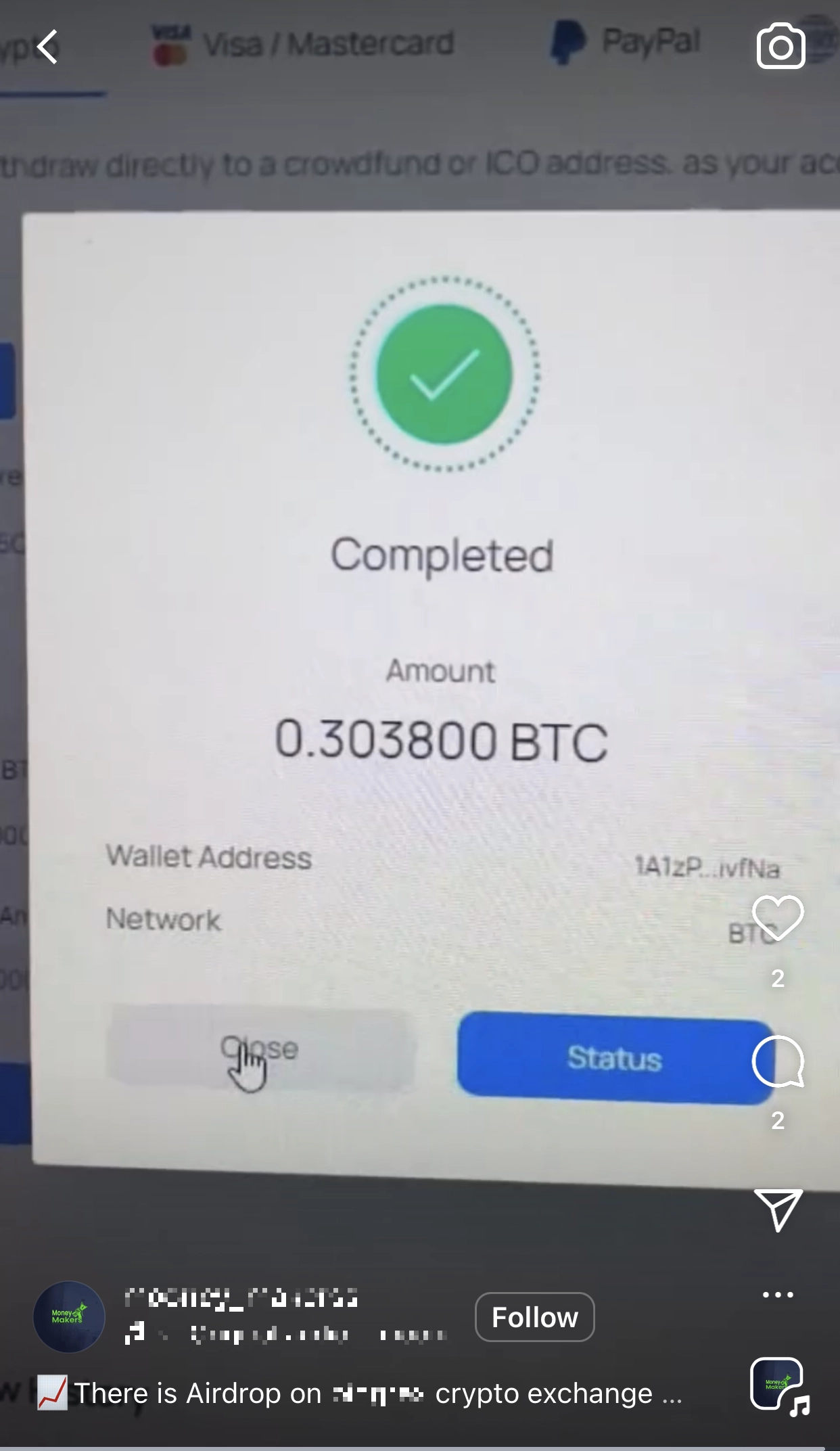 Fake "Completed" popup screenshot