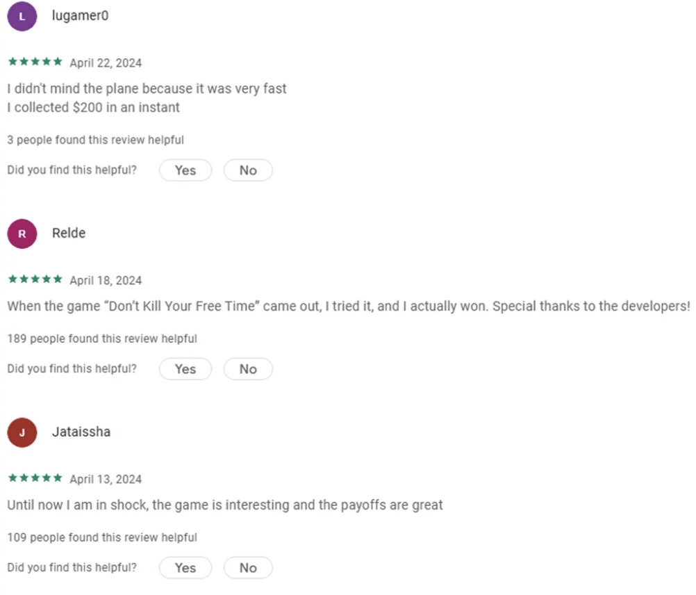 Comparison showing identical review patterns across multiple scam betting apps with different names