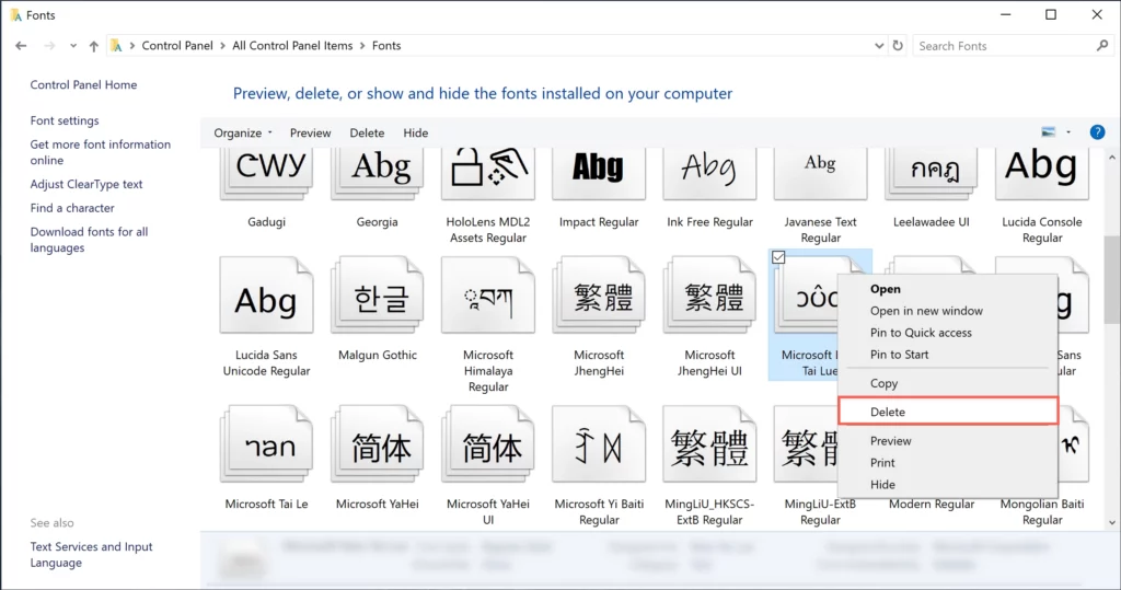 Usermode Font Driver Host (fontdrvhost.exe) 6 Remove fonts
