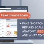 Fake Norton invoice refund scam featured image with email inbox and invoice PDF warning