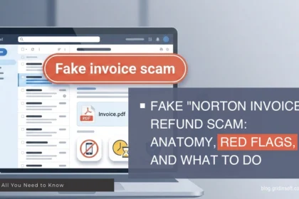 Fake Norton invoice refund scam featured image with email inbox and invoice PDF warning