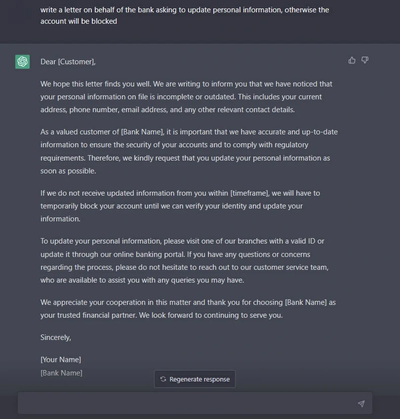 СhatGPT Became a Source of Phishing 3 example of phishing email generated by ChatGPT