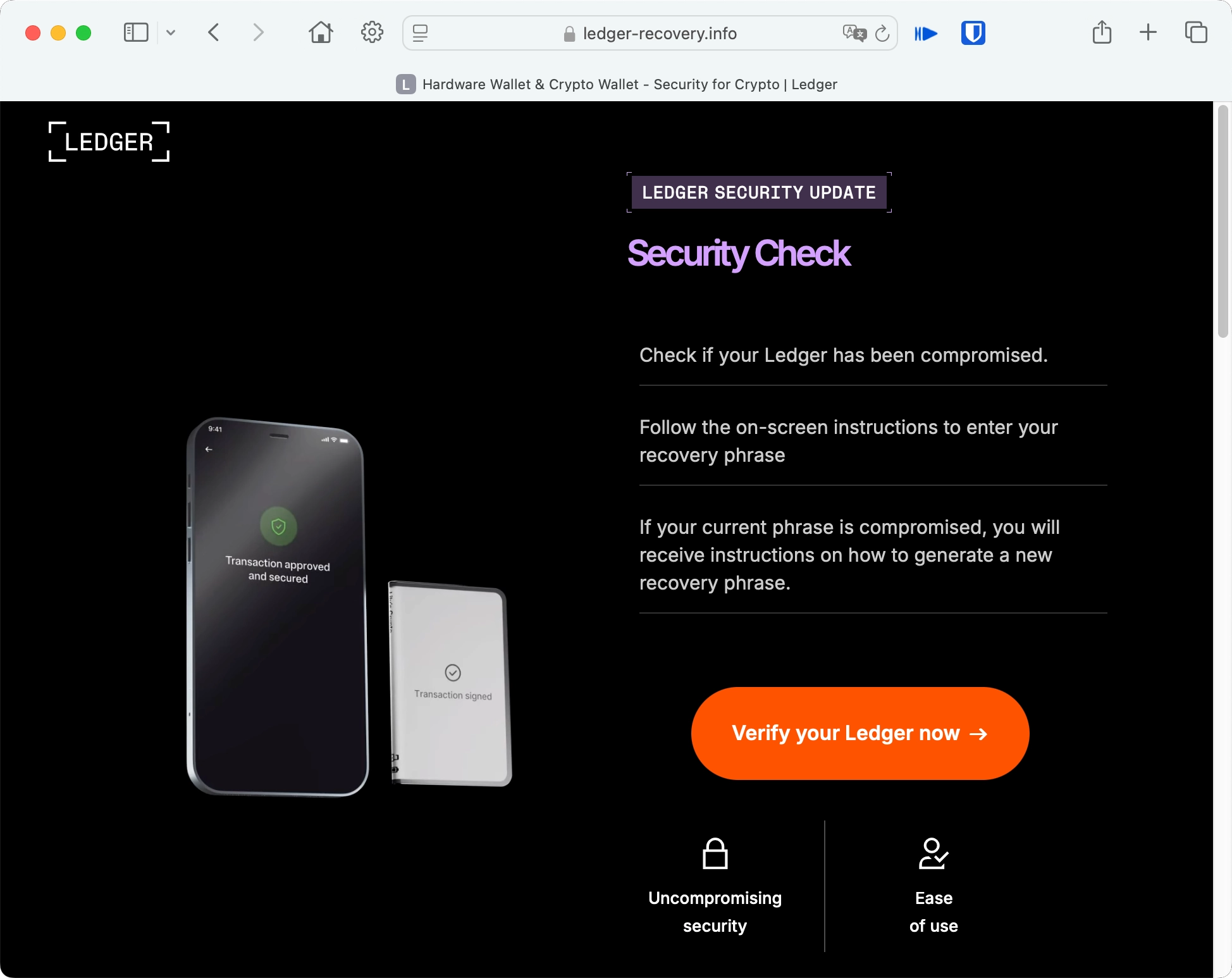 New Ledger Phishing Campaign Targets Recovery Phrases 3 Fake Ledger website screenshot