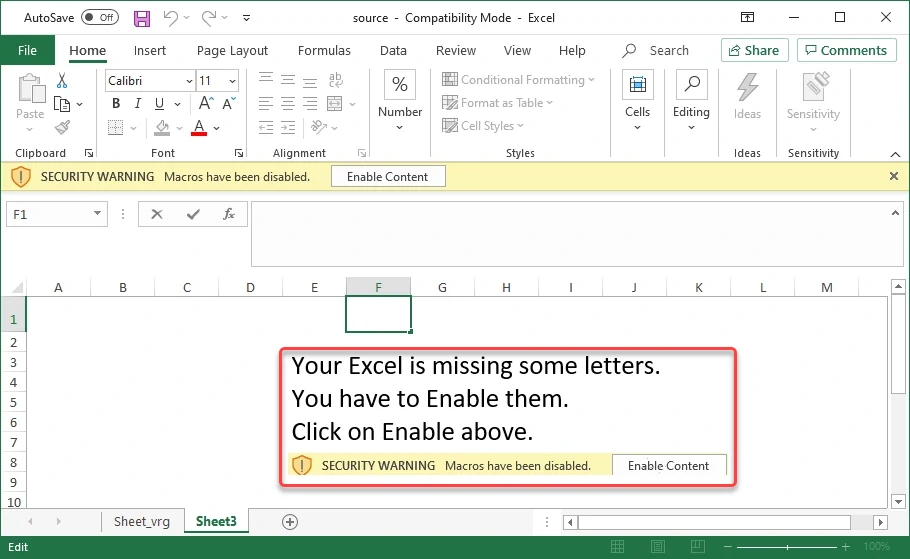 QakBot Botnet Dismantled, But Can It Return? 2 Screenshot of malicious attachment that asks you to activate macros