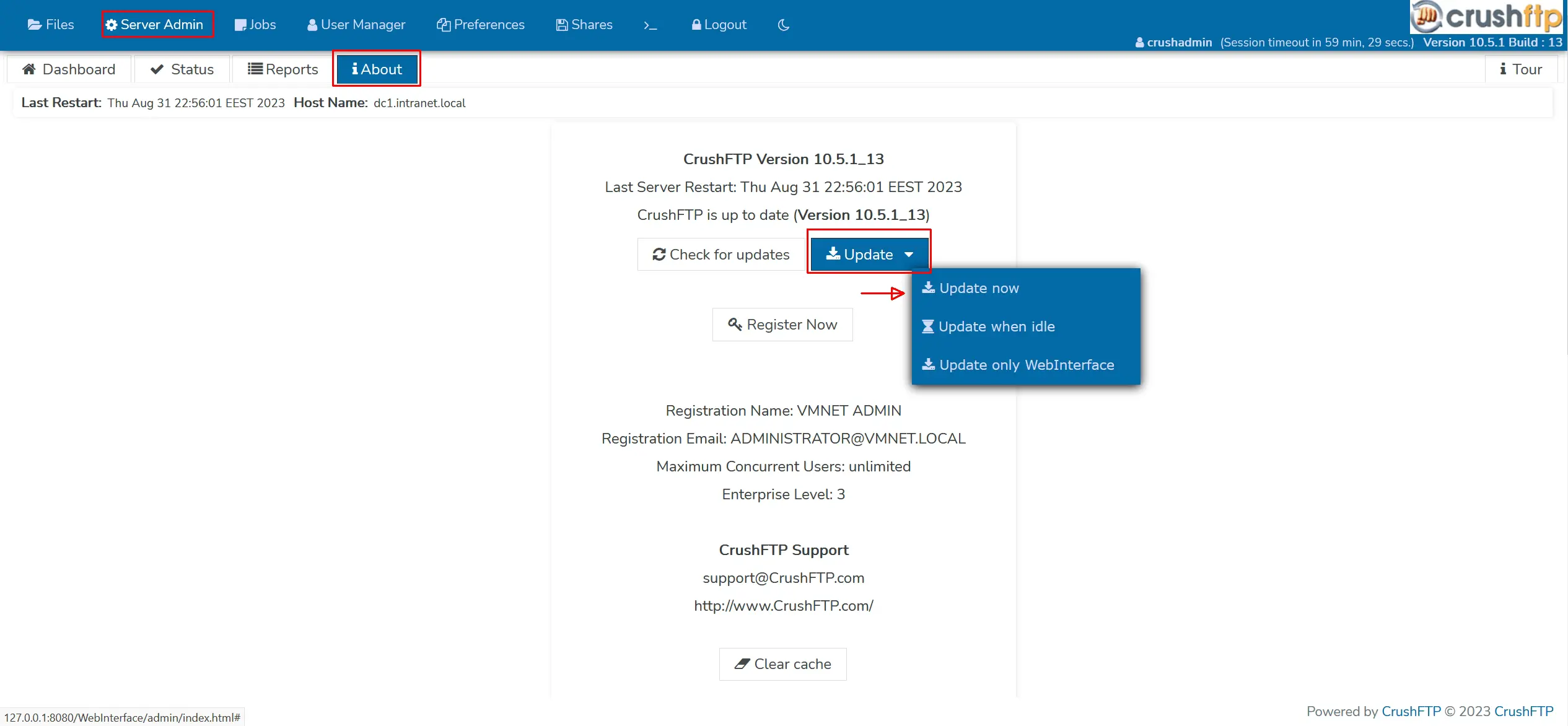 CrushFTP updates page