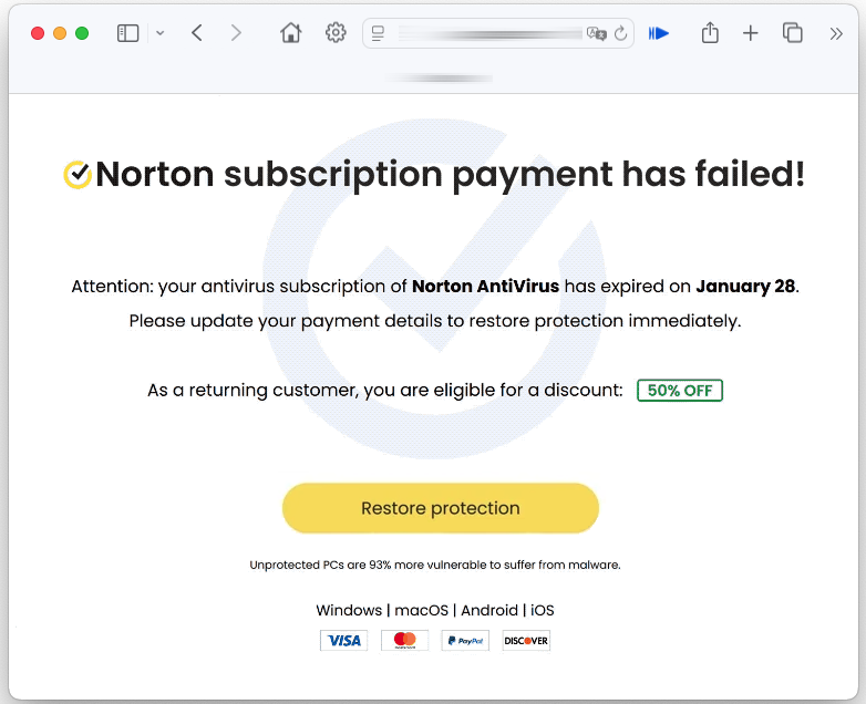 Norton Subscription Payment Has Failed Scam 2 “Norton Subscription Payment Has Failed” scam screenshot