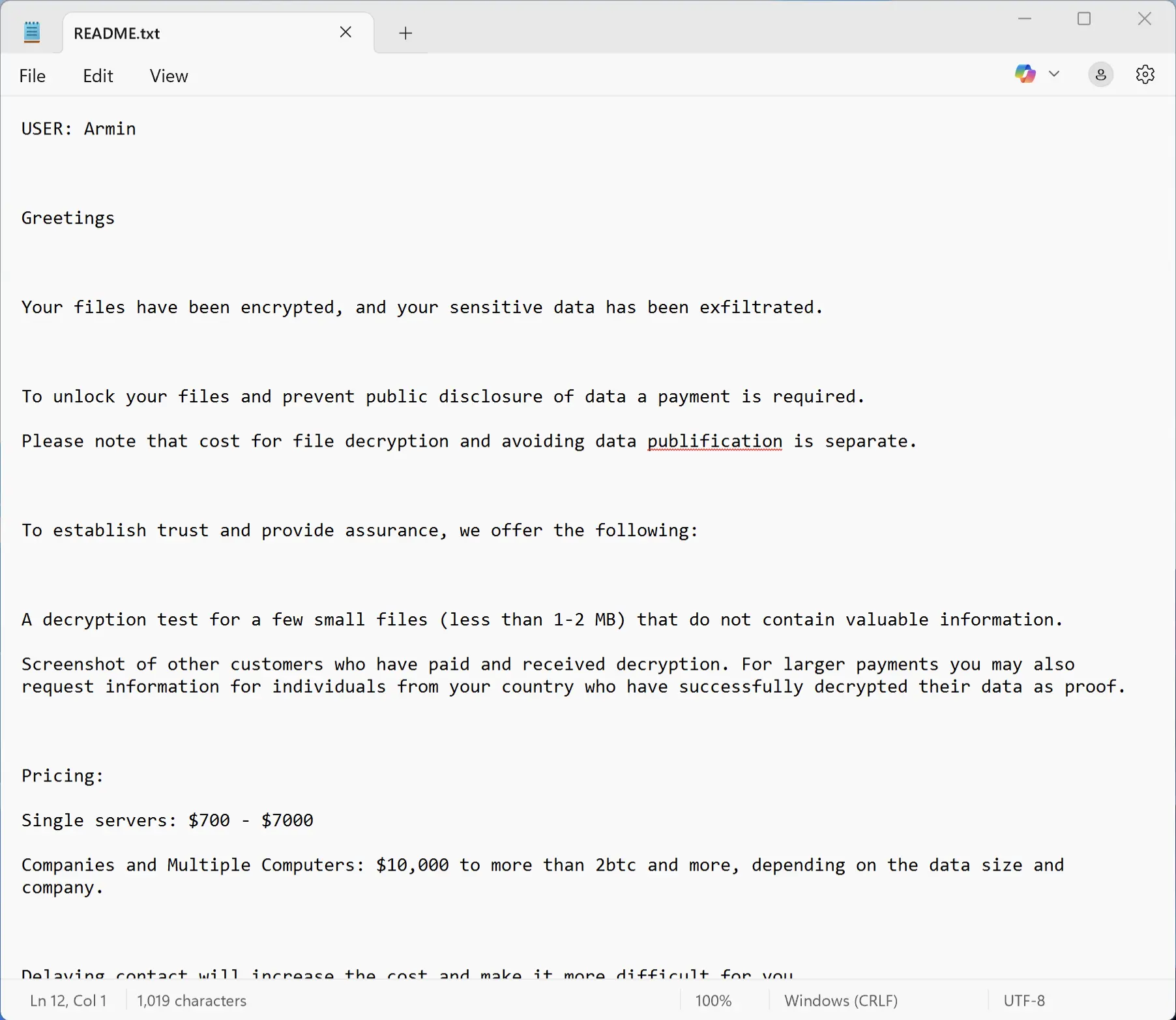 Ransom note screenshot