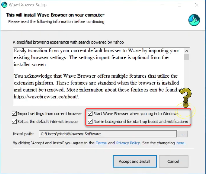 Wave Browser 3 Permissions for autorun and running in the background screenshot