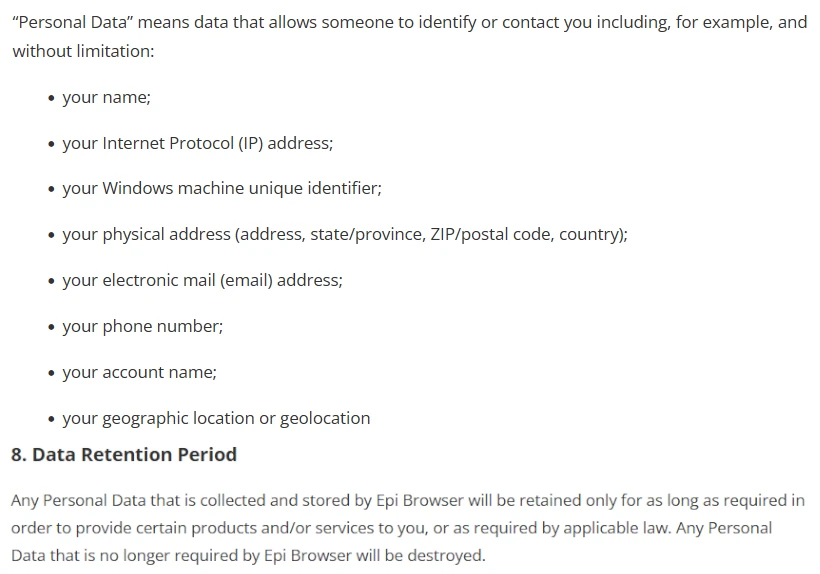 Personal data handling EpiBrowser