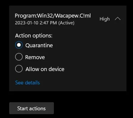 Program:Win32/Wacapew.C!ml 2 Program:Win32/Wacapew.C!ml detection screenshot