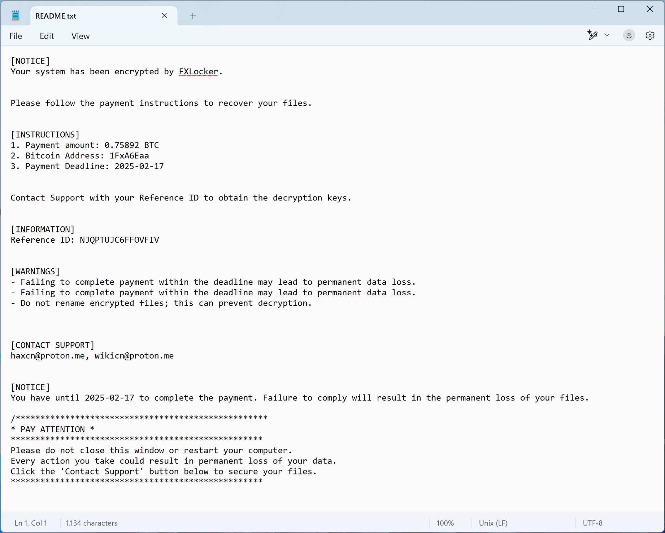 FXLocker Ransomware 3 FXLocker ransom note screenshot