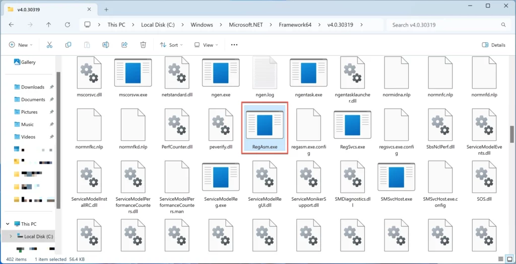 RegAsm.exe 2 location of RegAsm.exe