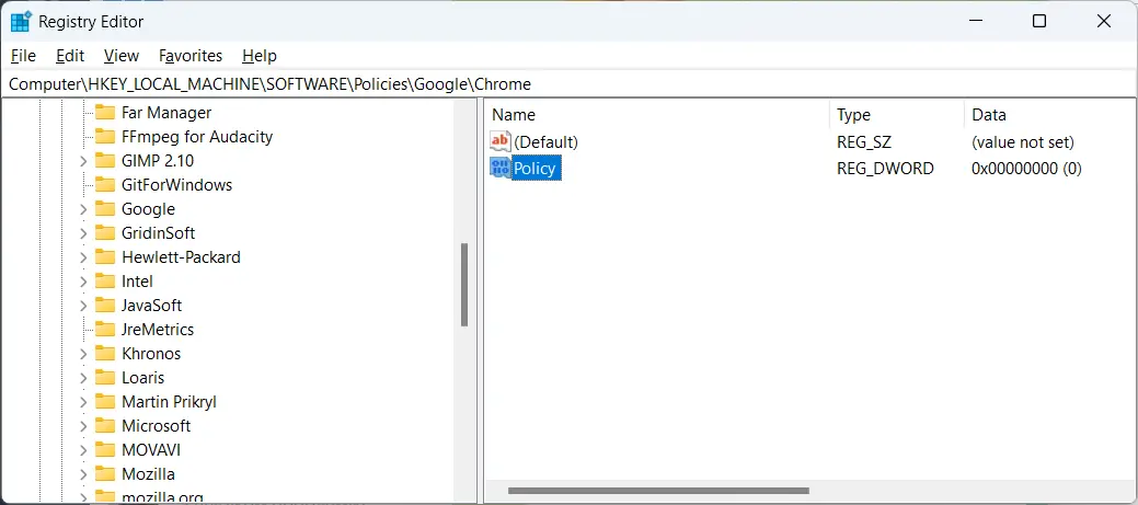 Dragon Angel Malicious Browser Extension 7 Chrome folder in the regedit