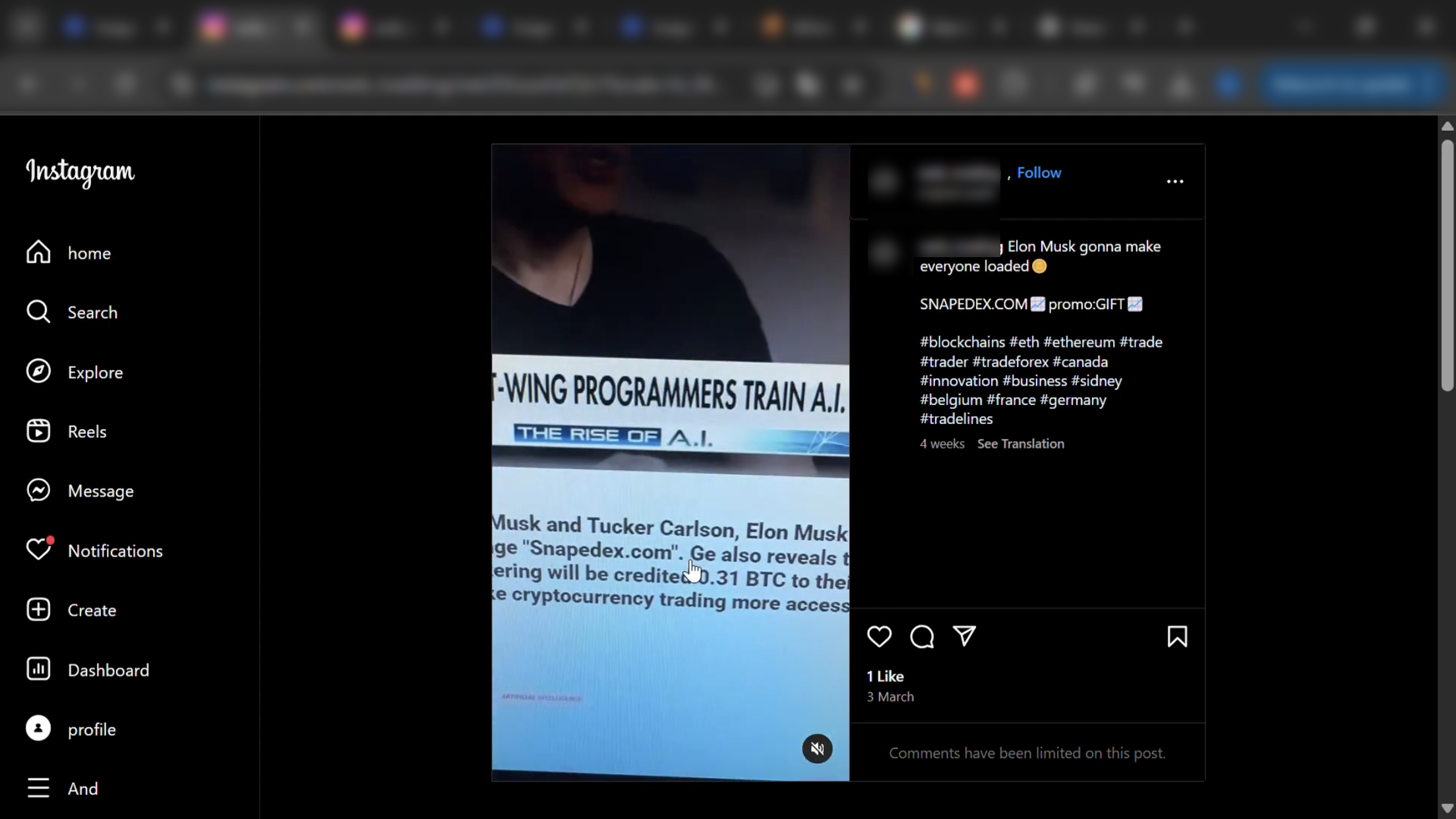 SnapeDex.com promoted on Instagram screenshot