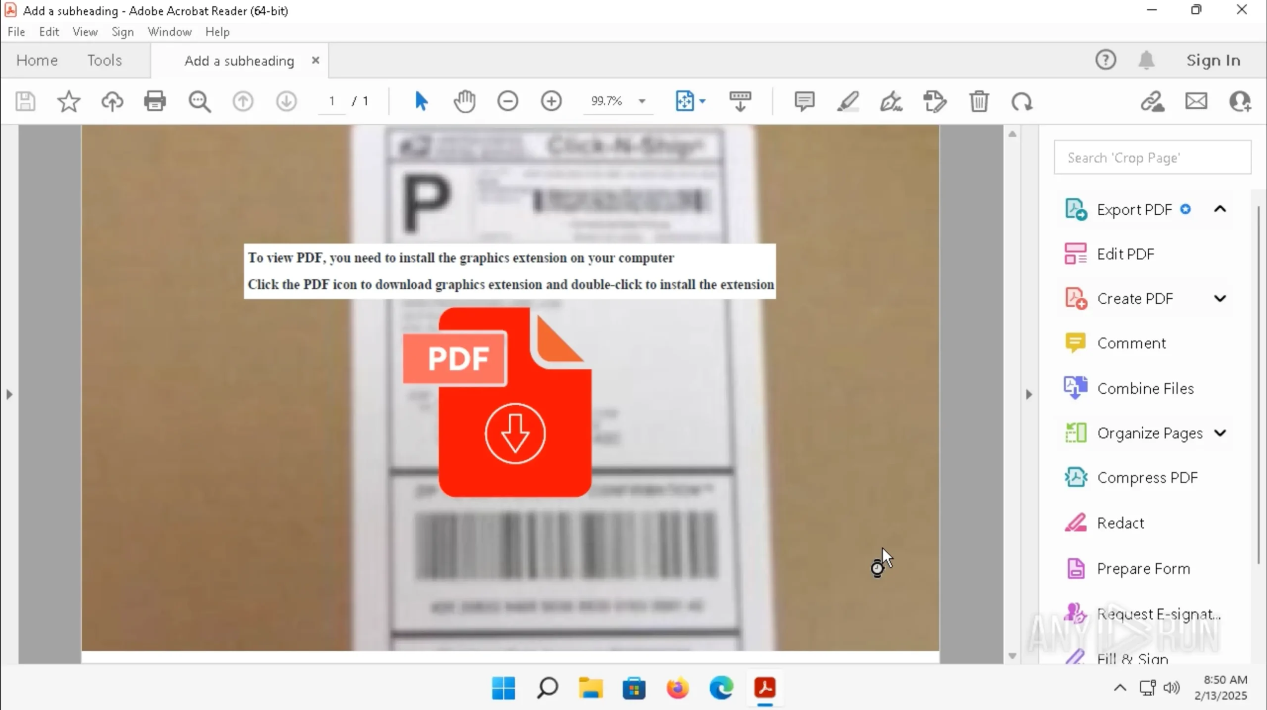 Malicious PDF file as a start point for the steganography attack screenshot