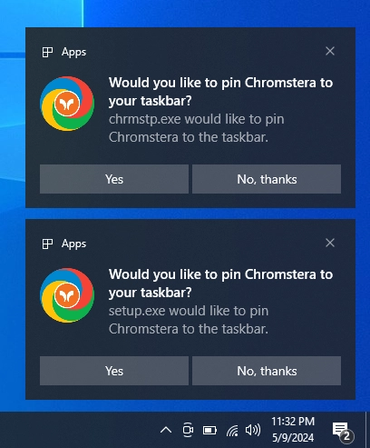 Chromstera Browser 4 Chromstera requests to pin itself to the taskbar