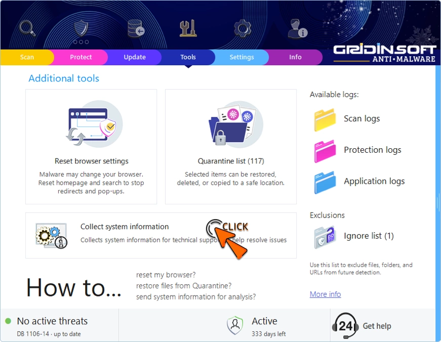Getting Expert Help: Using Gridinsoft's Built-in Diagnostic Tools 1 Tools - Collect system information