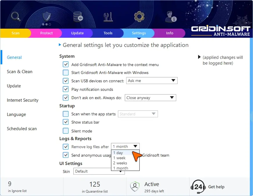 Getting Expert Help: Using Gridinsoft's Built-in Diagnostic Tools 7 General Settings - Logs & Reports