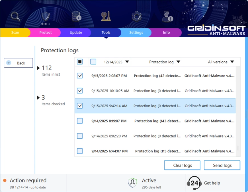 Getting Expert Help: Using Gridinsoft's Built-in Diagnostic Tools 5 Protection Log