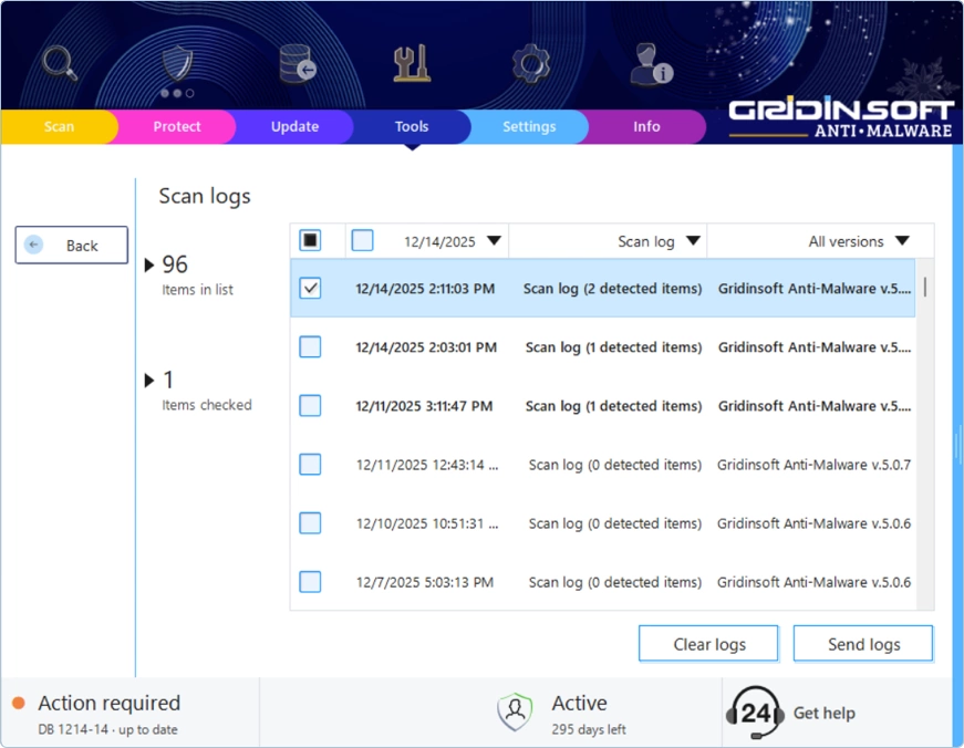 Getting Expert Help: Using Gridinsoft's Built-in Diagnostic Tools 6 Scan Log